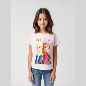 5/$35    Frozen Girls Tee Sz S Delta Pro Weight Pink Anna Elsa Two of a Kind NEW